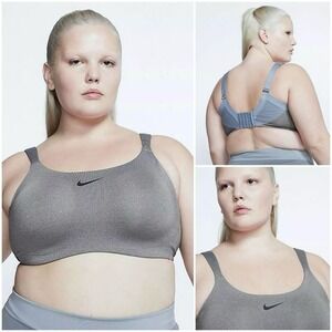 NIKE Bold Sports Bra New 34E Gray Padded Dri Fit High Support Wireless Athletic